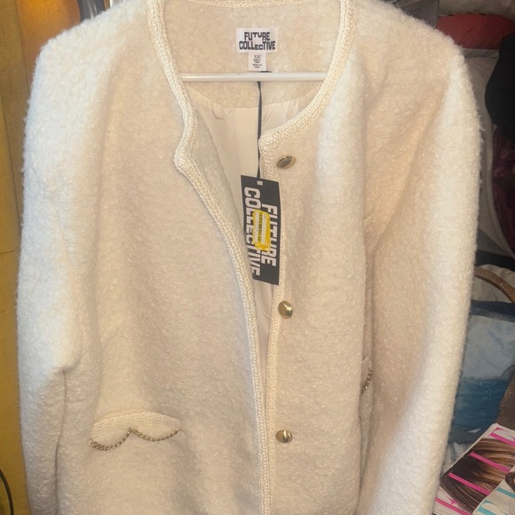 Future Collective Jackets & Blazers - Future Collective Women's Cream Teddy Jacket